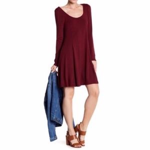 Long Sleeve Maroon T-shirt Dress from Francesca's